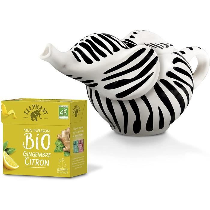 Infusion - Set D’Une Boite D’Infusions Bio Gingembre Citron Théière Eléphant Porcelaine Arômes Naturels Idéal À