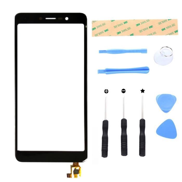 Lusee Verre d'écran tactile pour Wiko Tommy 3 5.45 Pouce Panneau avant Remplacement complet verre avec Ensemble d'outils Noir