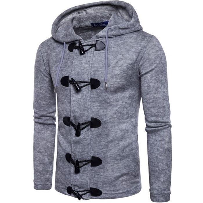 Pull homme Pull à capuche pour hommes Pull à bouton Horn Vintage Pull épais pour homme couleur unie
