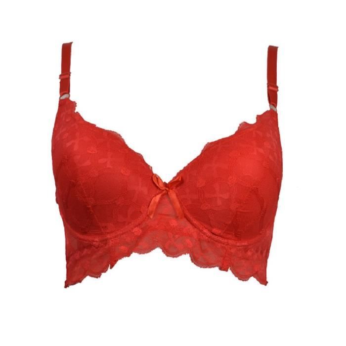 Soutien gorge 95B coqué en dentelle fleurie rouge lingerie femme