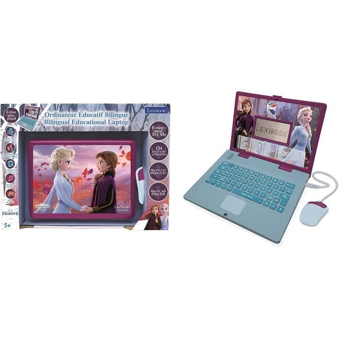 Lexibook- Disney Frozen La Reine des Neiges 2-Ordinateur Éducatif Bilingue Française/Anglais-Jouet Filles avec 124 Activités pour Ap