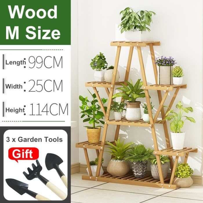 Porte-plantes Vase Pot de Fleur Support Étagère Présentoir en Solide bois Maison Balcon Jardin Patio Bureau Décoration -M