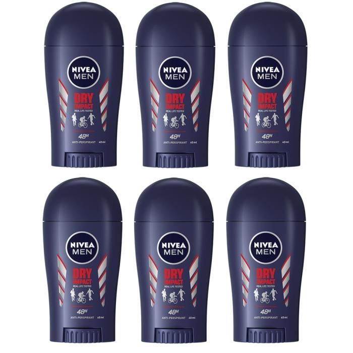 6-Pack Nivea Men Dry Impact 48h Anti-Perspirant Deodorant Stick 40 ml / 1.3 fl oz