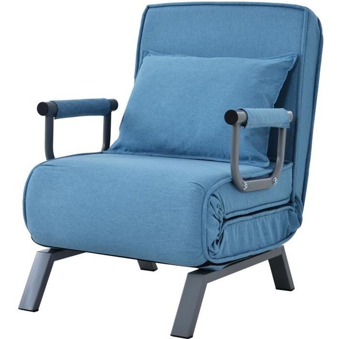 Canapé convertible-fauteuil, dossier réglable sur 6 positions, fauteuil pliable avec oreillers, assise rembourrée, canapé méridienne