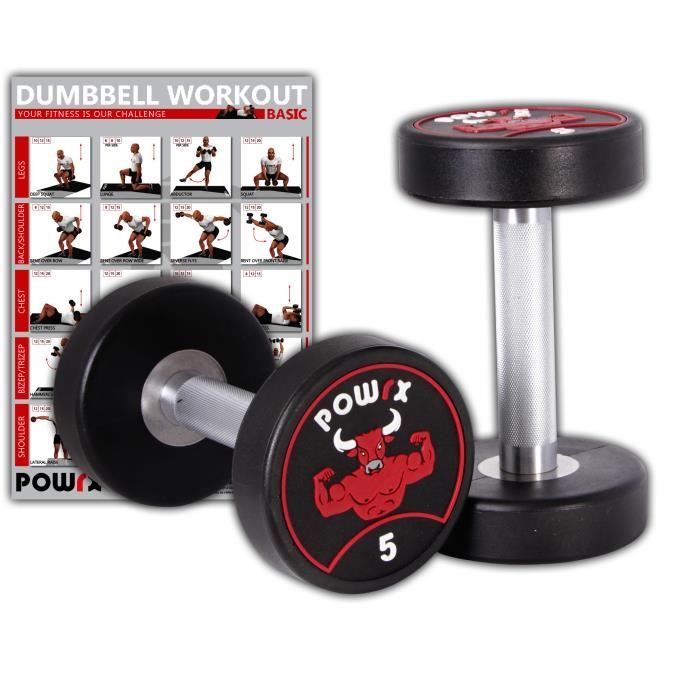 Jeu d'haltères ronds de 2 avec entraînement I 5-30 kg I haltère en caoutchouc inodore Poids: 2 x 5 kg