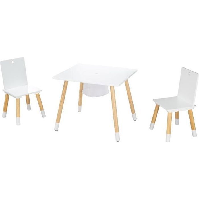 ROBA Ensemble de sièges (chaises et table) – bois laqué blanc – incl. filet de rangement