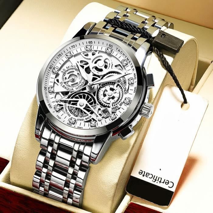 Montres Hommes Marque de Luxe Lumineux Chronomètre étanche Quartz Date Bracelet 2021 Super Argenté