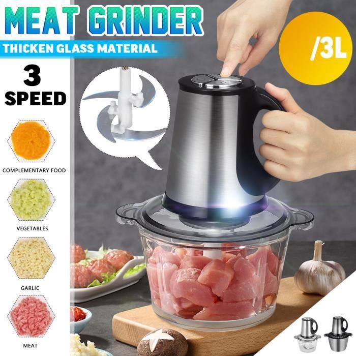 Hachoir à Viande électrique 300W 3 Vitesses 3L Bol en Verre - Appareil Robot Patisserie Cuisine Maison multifonction