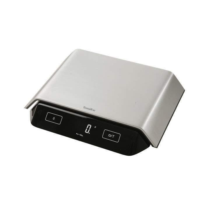 Terraillon Balance de Cuisine Tare Conversions Liquides Revêtement Anti-Poussière Portée 10 kg Supreme Argent-Noir