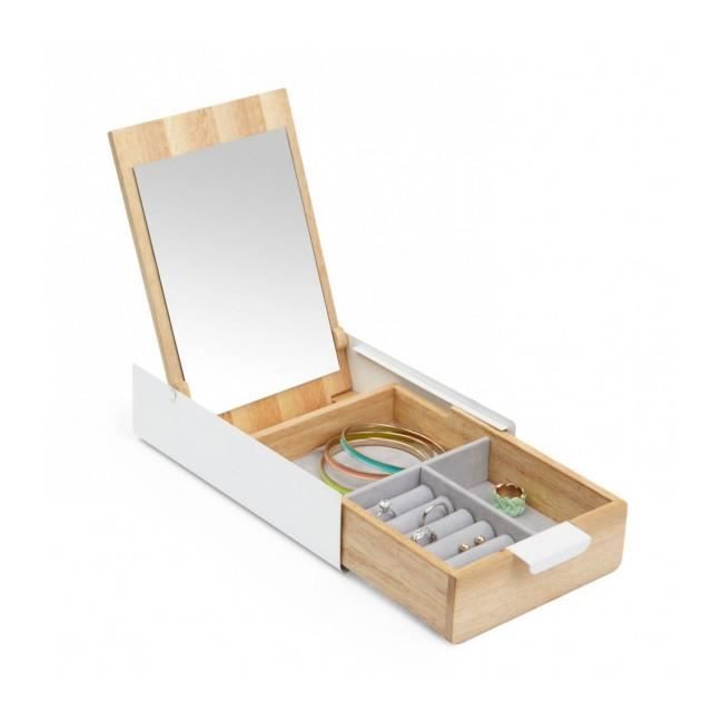 Boîte à Bijoux en Bois et Métal Blanc avec Miroir Reflexion Box - Umbra