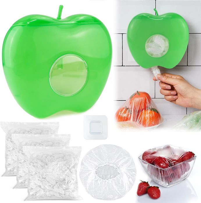 Boîte De Rangement Pour Film Plastique Avec 200 Pcs Sacs Élastiques De Conservation Frais Sacs De Nourriture Étanches Distributeur Film Alimentaire Mural Sans Poinçon,Orange Gray