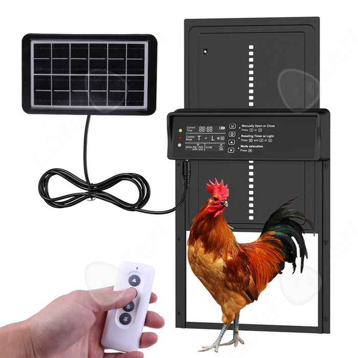Comparer les prix de C Porte poulailler 24.38x56.64cm porte poulailler automatique solaire avec ecran LED capteur de lumière anti-pincement intelligent