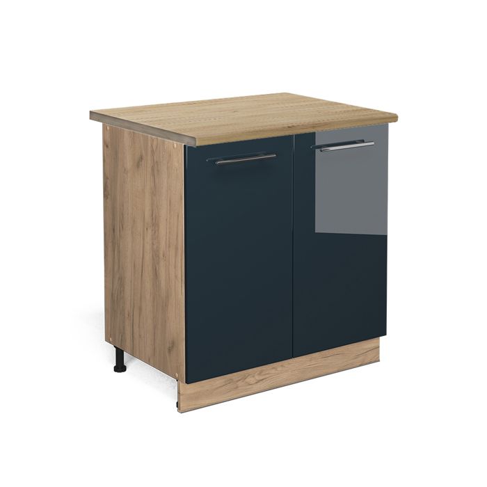 Meuble bas de cuisine Fame-Line 80cm avec étagère PT Chêne Bleu foncé brillant/Chêne de force doré Vicco 48850