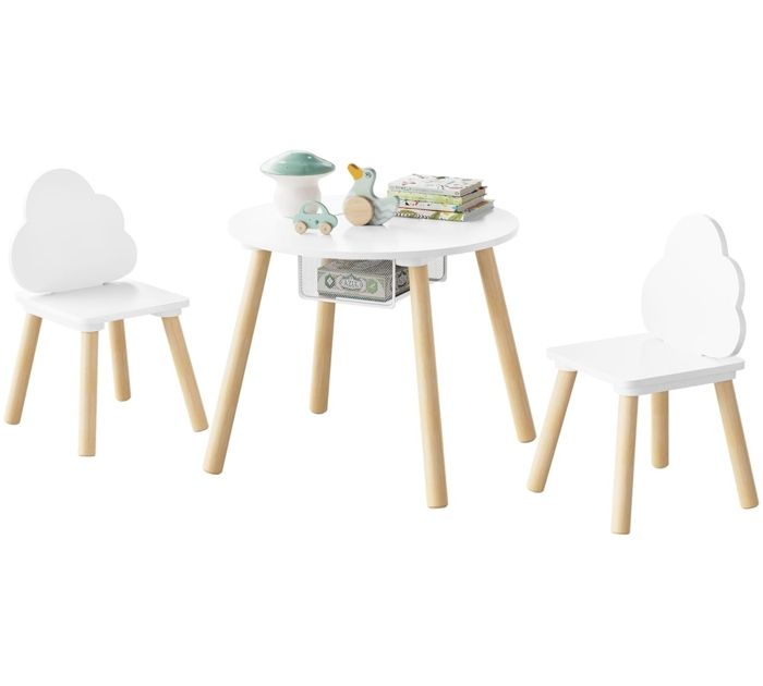 WOLTU Table et Chaise Enfant Ensemble Table Enfant avec Rangement Forme Nuage MDF et Bois Massif Blanc W0ETT0241