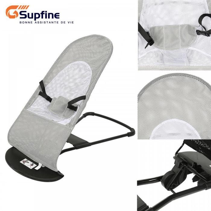 SUPFINE 88*40*51.5cm Transat bébé filet chaise déquilibre réglable en hauteur Gris - Fauteuil inclinable pour bébé