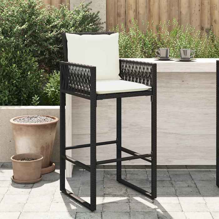 vidaXL Tabourets de bar jardin coussins lot de 2 noir résine tressée 368705
