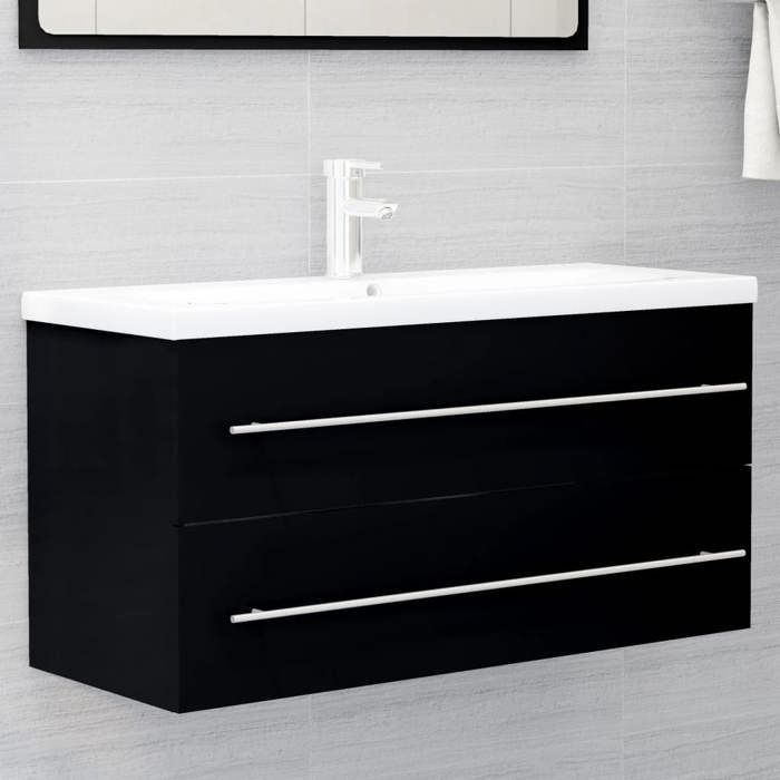 SALE 2025Meuble salle de bain suspendu - Armoire dévier - Noir 100x385x48 cm - Bois d’ingénierie1995 Kg 7005