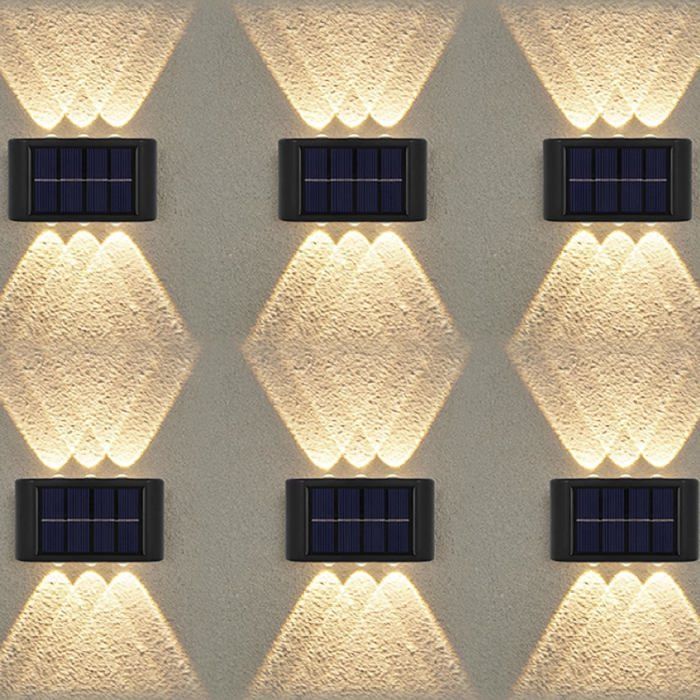 Lot de 6 appliques murales solaires dextérieur étanches pour clôture jardin Patio (blanc chaud paquet de 6)