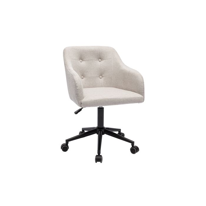 Miliboo - Chaise de bureau capitonnée à roulettes en tissu effet velours texturé beige et métal noir BALTIK Miliboo - Chaise de bureau capitonnée à roulettes en tissu effet velours texturé beige et métal noir BALTIK
