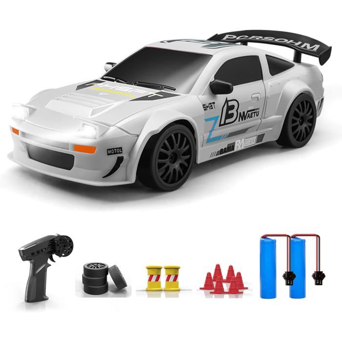 KUWUNG Voiture Télécommandée Drift 1:24 - 45 Km/h, 2.4GHz, Phares LED, Drift Pro Avec 4 Pneus Bonus