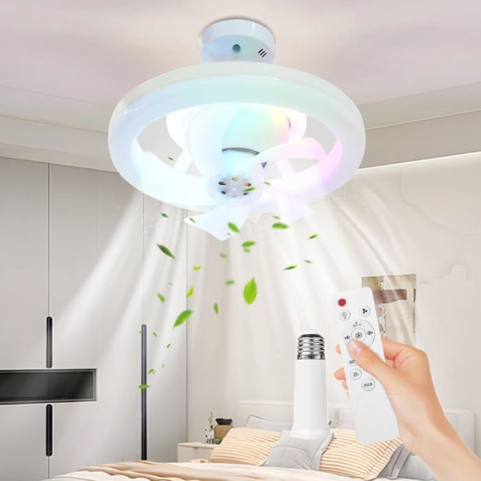 Ventilateur de plafond RGB avec douille E27 télécommande 3 couleurs (lampe à tête mobile RGB + connecteur dextension) - House Of Harlow 1960