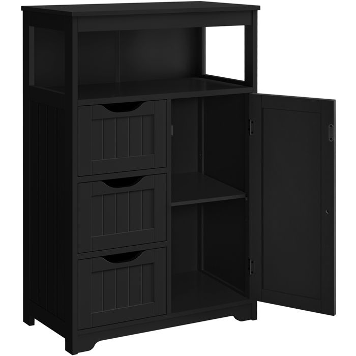 Yaheetech Armoire Salle de Bains à 3 Tiroirs et 1 Porte Armoire en Bois MDF Tablette Réglable Compartiment Ouvert Noir