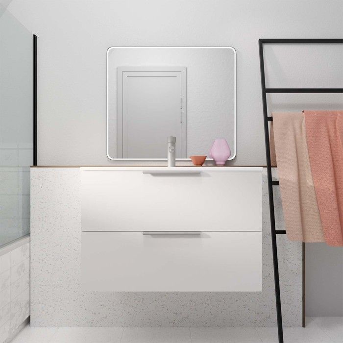 Meuble de Salle de Bains 60cm Suspendu Blanc 2 Tiroirs - Vasque Blanche - ELEMENTARY Meuble de Salle de Bains 60cm Suspendu Blanc 2 Tiroirs - Vasque Blanche - ELEMENTARY