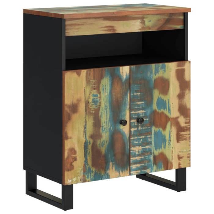Buffet en bois massif de récupération - GKO - 60x33x75 cm - Multicolore - Bois de récupération - Pieds en fer