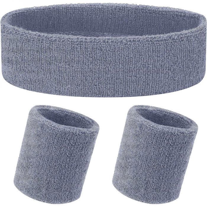 Ensemble de bandeaux de sport cheveux et poignets anti-transpiration running tennis fitness padle absorbant - Gris - Vivezen