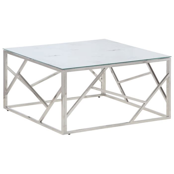 En PromotionTable basse(1 PC) - SHIELD - Support 30 kg - table du canapé - argenté acier inoxydable et verre trempé T25270