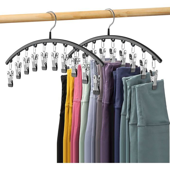 Lot de 2 Cintres 10 Clips Métal Pantalons Yoga Placard
