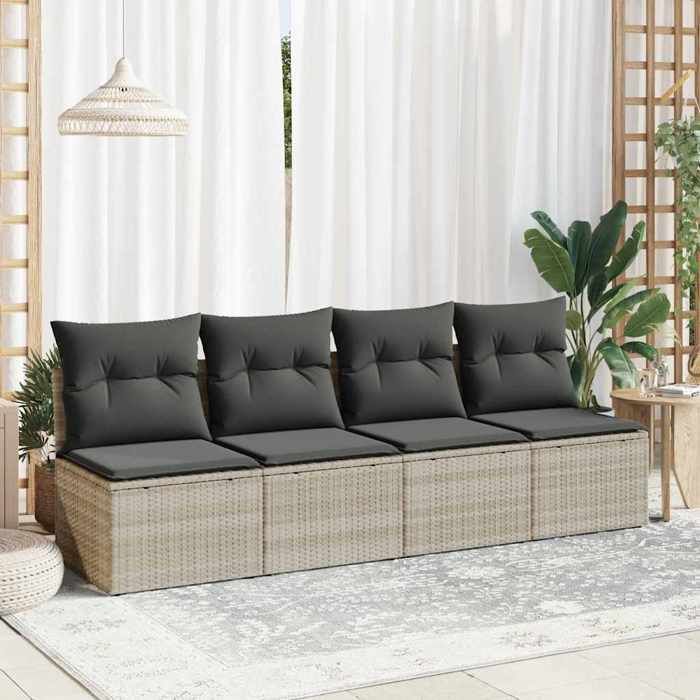(SOLDES dété) Salon de jardin 2 pcs - SHIELD - Canapé dextérieur - avec coussins gris clair polyrotin acacia - 55 x 62 x 69 cm 259