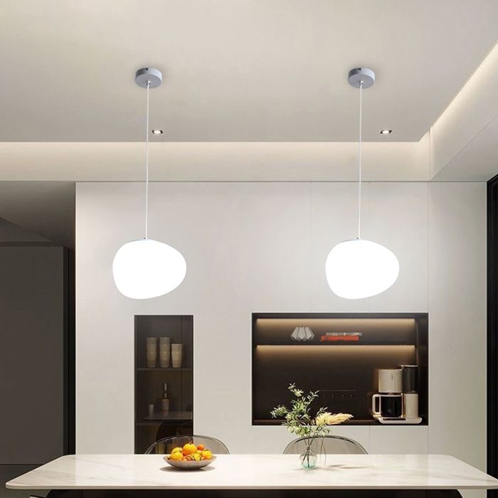 Suspension Luminaire - Forme galets - Blanc froid - Ø20 cm - Lot de 2