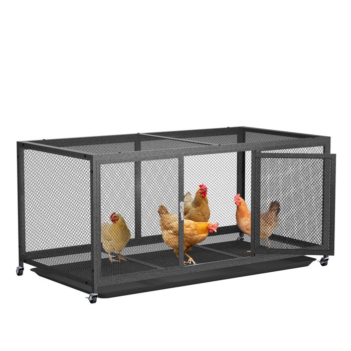 Meilleurs prix pour Poulailler avec Roues - BingoPaw - Poulailler Mobile Couvercle Imperméable & Bac Amovible - 117x56x60cm