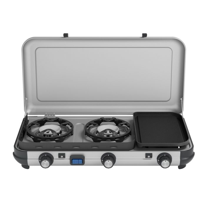 Cuisinière touristique - CAMPINGAZ - Camping Kitchen 2 Multi-Cook - 3 brûleurs - Allumage piézo - Flame Guard™ Cuisinière touristique - CAMPINGAZ - Camping Kitchen 2 Multi-Cook - 3 brûleurs - Allumage piézo - Flame Guard™