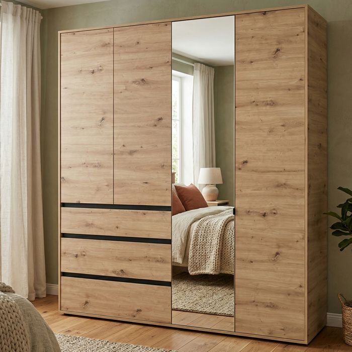 Grande armoire Rifreddoo Dmora en bois mélaminé brun chêne noueux 183x211h cm Grande armoire Rifreddoo Dmora en bois mélaminé brun chêne noueux 183x211h cm