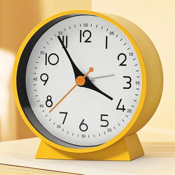 Réveil analogique sans tic-tac - Petite horloge de table rétro pour décoration de salon chambre à coucher table de Jaune