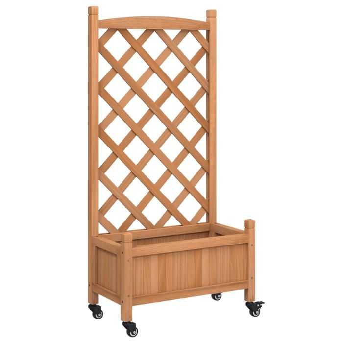 Jardinière 1 PC - Espace ample - avec treillis - et roues - marron bois massif de sapin 55x29.5x117.5 cm LL983