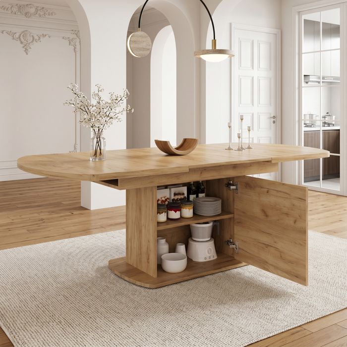 Table à manger extensible - Extensible jusquà 200 cm - Rangement intégré - Design moderne et classique