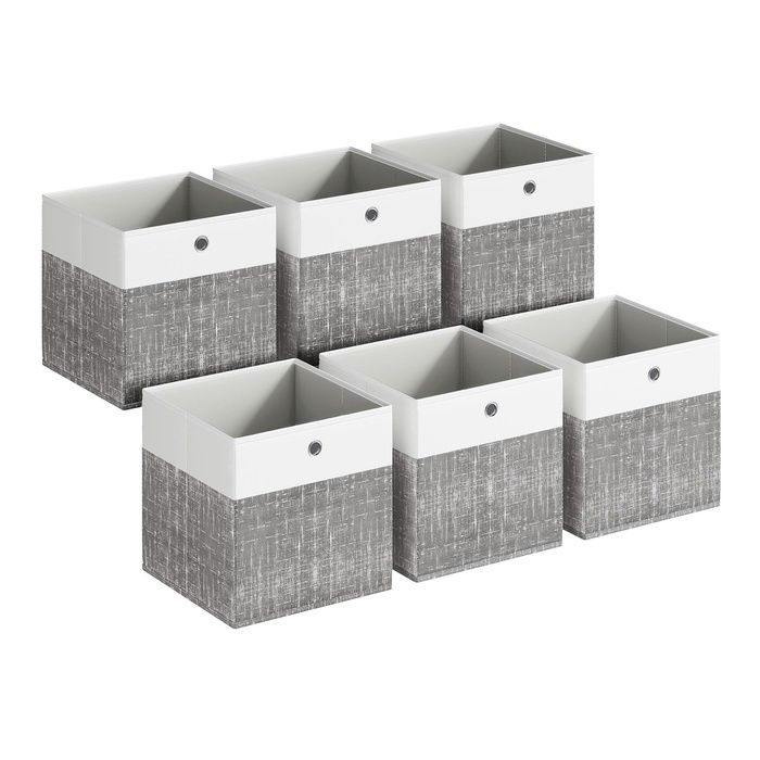 Boîte de Rangement Lot de 6 Panier Coffre avec Plaques en PP Blanc Nuage + Gris Jonc Lot de 6 Lot de 6 (30L x 30 BOITE DE RANGEMENT