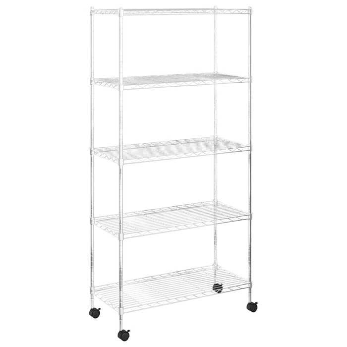 Étagère de rangement 5 niveaux roues Chrome - vidaXL - fer - argenté - pieds réglables - 75 x 35 x 155 cm 19051