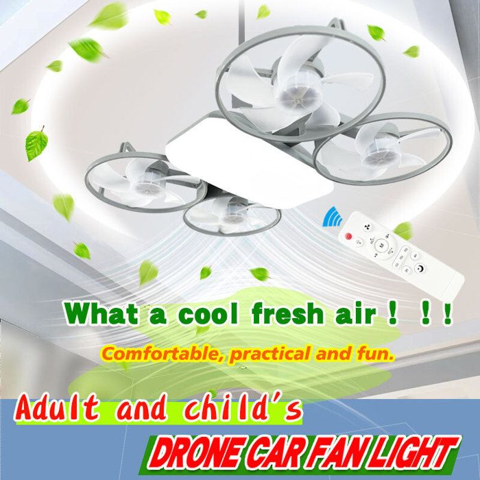 Ventilateur Plafonnier Drone Gris 50W 3 Températures 112 LED Télécommande Minuterie 2/4H 3 Vitesses Pour Chambre Salon