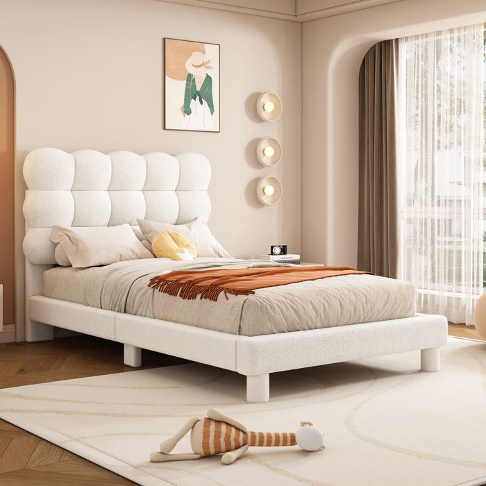 COVREO lit rembourré 90 x 200 cm blanc avec tête de lit réglable 3 positions structure MDF