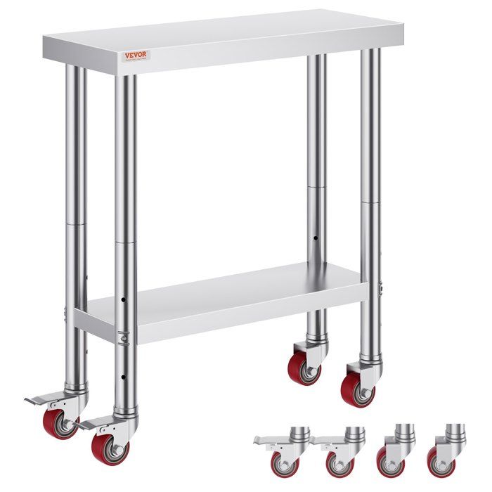 Table de travail inox 60x60x80 cm - 2 étagères réglables charge 150kg - pour cuisine restaurant hôtel bureau