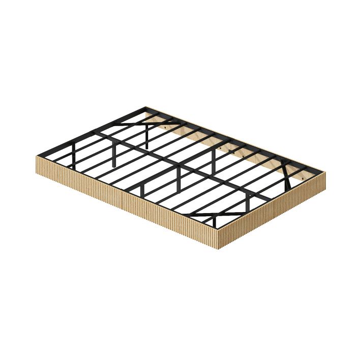 Cadre de lit flottant 140 x 200 cm avec LED RGB acier renforcé et habillage rainuré chêne clair