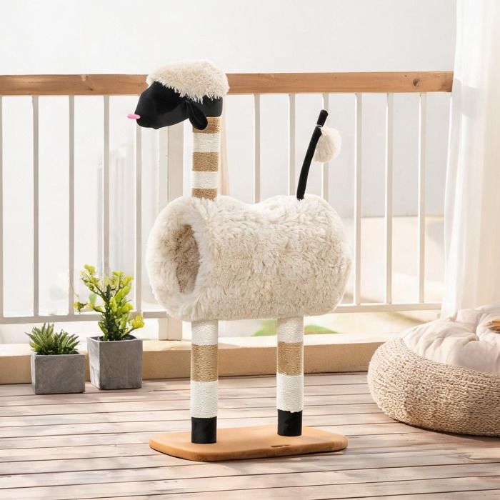 Structure pour chat design ovidé avec tunnel et accessoires peluche marron 98 cm