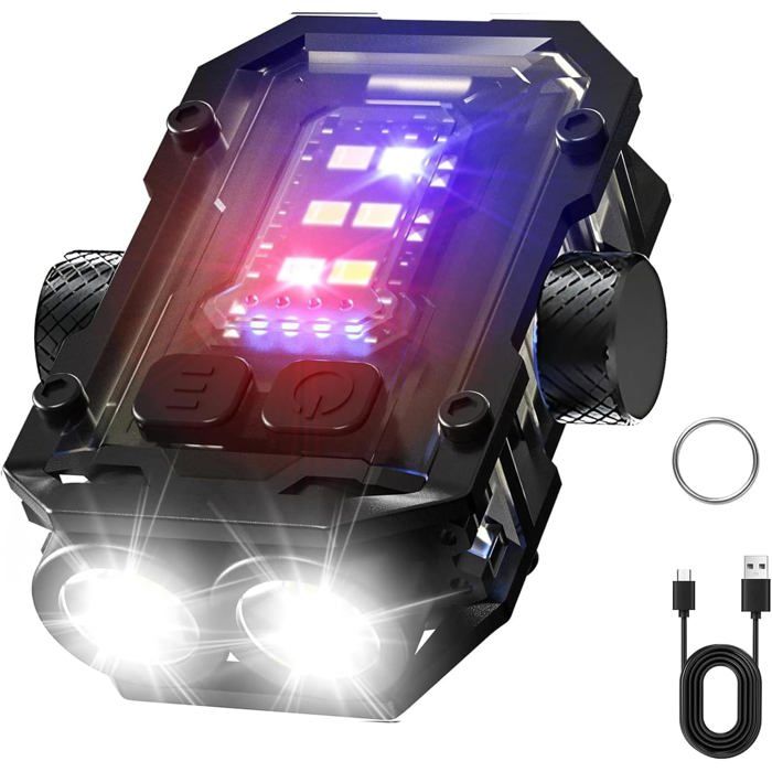 Mini lampe de poche EDC avec flash rouge et bleupetite lampe de poche tournante au bout des doigts LED super lumineuseUSB C(noir)