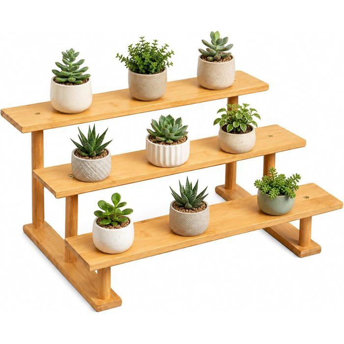 Mini Support De Plante Succulente En Bambú De Table À 3 Niveaux 40Cm Étagère À Fleurs Support Plantes Intérieur Organizador [CA329]