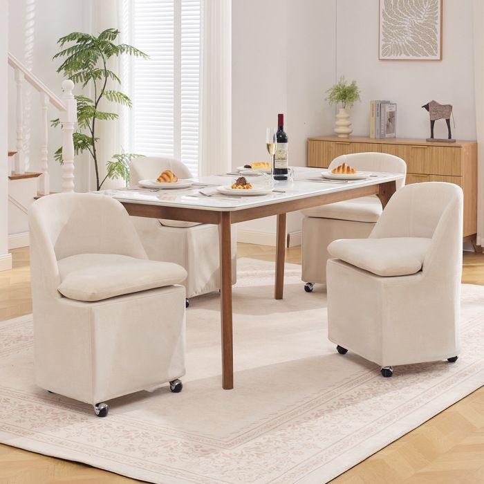 Chaises de Salle à Manger Lot de 2 a Roulettes 360 Housse Amovible sans Accoudoirs Chenille Beige 53 × 53 5 × 78 5 cm - UVRION
