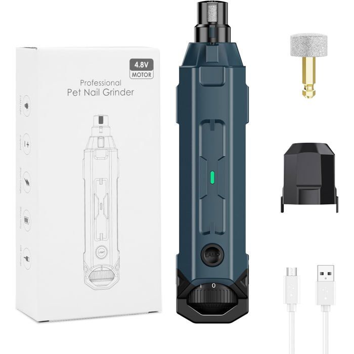 Moulin à ongles pour chien coupe-griffes de chien silencieux rechargeable électrique à 6 vitesses 3 types de port de vernis à